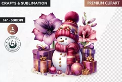 Purple Snowman Clipart, Christmas clipart sublimation design Product Image 1
