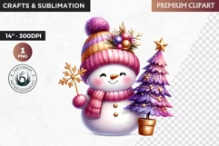 Purple Snowman Clipart, Christmas clipart sublimation design Product Image 1
