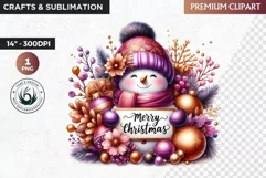 Purple Snowman Clipart, Christmas clipart sublimation design Product Image 1