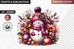 Purple Snowman Clipart, Christmas clipart sublimation design Product Image 1