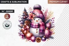 Purple Snowman Clipart, Christmas clipart sublimation design Product Image 1