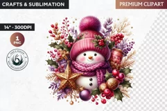 Purple Snowman Clipart, Christmas clipart sublimation design Product Image 1