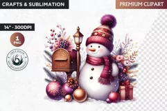 Purple Snowman Clipart, Christmas clipart sublimation design Product Image 1