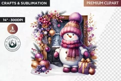 Purple Snowman Clipart, Christmas clipart sublimation design Product Image 1