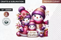 Purple Snowman Clipart, Christmas clipart sublimation design Product Image 1