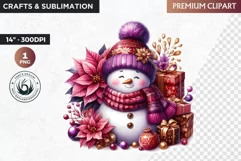 Purple Snowman Clipart, Christmas clipart sublimation design Product Image 1