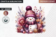 Purple Snowman Clipart, Christmas clipart sublimation design Product Image 1