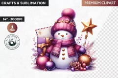 Purple Snowman Clipart, Christmas clipart sublimation design Product Image 1