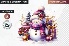Purple Snowman Clipart, Christmas clipart sublimation design Product Image 1