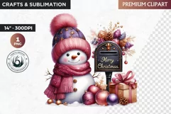 Purple Snowman Clipart, Christmas clipart sublimation design Product Image 1