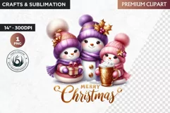 Purple Snowman Clipart, Christmas clipart sublimation design Product Image 1