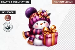 Purple Snowman Clipart, Christmas clipart sublimation design Product Image 1