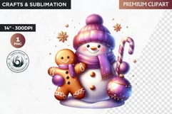 Purple Snowman Clipart, Christmas clipart sublimation design Product Image 1