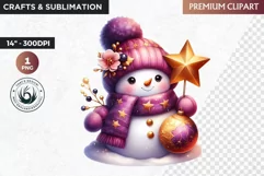 Purple Snowman Clipart, Christmas clipart sublimation design Product Image 1