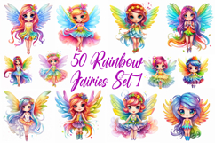 50 Rainbow Fairy Fairies Girls Illustrations Sticker JPG Product Image 1