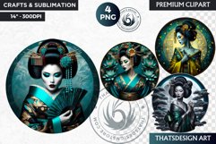 Round Geisha clipart, Asian art, Japanese woman sublimation Product Image 1