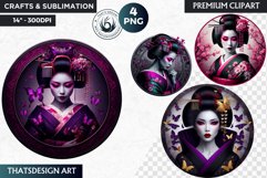 Round Geisha clipart, Asian art, Japanese woman sublimation Product Image 1