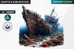 Undersea Shipwrecked , Nautical Clipart, Ocean ruins Product Image 1