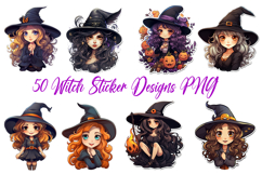 50 Witch Sticker Illustration PNG Ideas Halloween Cartoon Product Image 1