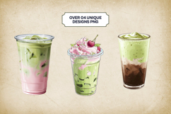 Matcha Latte Clipart Bundle 4 PNG Product Image 3