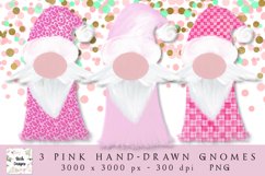 Three Pink Hand-drawn Gnomes with Leopard and Plaid Prints Product Image 1