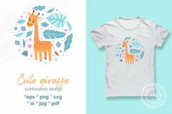 Cute giraffe PNG sublimation design for kids t shirt Product Image 1