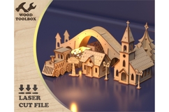 Christmas Town Laser Cut File Wooden Village Scene Product Image 1