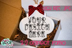 Ceramic Arabesque Tile Ornament w/ Buffalo Plaid Bow Mockup Product Image 1
