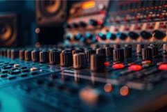Professional audio mixer faders and knobs in recording studi Product Image 1