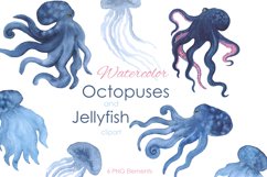 Watercolor clipart. Octopus and Jellyfish clipart. Product Image 1