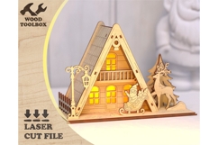 Laser Cut Christmas House SVG | A-Frame Cabin Light-Up Xmas Product Image 1
