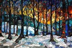 Stained Glass Trees in Winter Background Wallpaper Product Image 1