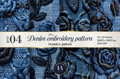 Embroidered Denim Digital Paper| Denim Pattern Product Image 1