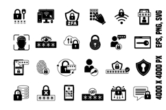 Black Password Icon Set Product Image 1
