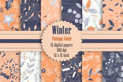 12 Winter Floral Digital Papers in Vintage Orange and Purple Product Image 1