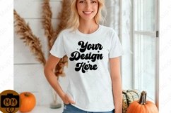 Bella Canvas 3001 Fall Woman Mockup,Fall white TShirt Mockup Product Image 1