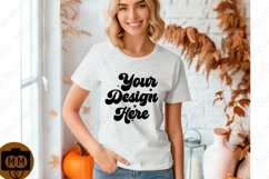 Bella Canvas 3001 Fall Woman Mockup,Fall white TShirt Mockup Product Image 1