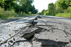 Damaged asphalt road with cracks and potholes Product Image 1