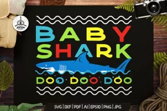 Retro Daddy Shark Print / Fathers Day T-Shirt, Family SVG Product Image 1