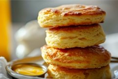 Freshly baked flaky biscuits stack with honey Product Image 1