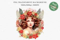 50s Christmas Floral Lady Clipart Retro Women PNG Pin Up Girl Art Image Watercolor Transparent Print illustration sublimation creepy printable digital watercolor floral christmas Lady, Retro Women clipart, xmas character house wife Girl art 