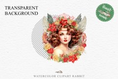 50s Christmas Floral Lady Clipart Retro Women PNG Pin Up Girl Art Image Watercolor Transparent Print illustration sublimation creepy printable digital watercolor floral christmas Lady, Retro Women clipart, xmas character house wife Girl art 