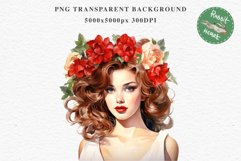 50s Christmas Floral Lady Clipart Retro Women PNG Pin Up Girl Art Image Watercolor Transparent Print illustration sublimation creepy printable digital watercolor floral christmas Lady, Retro Women clipart, xmas character house wife Girl art 