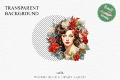 50s Christmas Floral Lady Clipart Retro Women PNG Pin Up Girl Art Image Watercolor Transparent Print illustration sublimation creepy printable digital watercolor floral christmas Lady, Retro Women clipart, xmas character house wife Girl art 