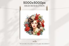 50s Christmas Floral Lady Clipart Retro Women PNG Pin Up Girl Art Image Watercolor Transparent Print illustration sublimation creepy printable digital watercolor floral christmas Lady, Retro Women clipart, xmas character house wife Girl art 
