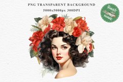 50s Christmas Floral Lady Clipart Retro Women PNG Pin Up Girl Art Image Watercolor Transparent Print illustration sublimation creepy printable digital watercolor floral christmas Lady, Retro Women clipart, xmas character house wife Girl art 