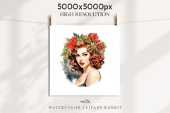 50s Christmas Floral Lady Clipart Retro Women PNG Pin Up Girl Art Image Watercolor Transparent Print illustration sublimation creepy printable digital watercolor floral christmas Lady, Retro Women clipart, xmas character house wife Girl art 