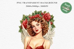 50s Christmas Floral Lady Clipart Retro Women PNG Pin Up Girl Art Image Watercolor Transparent Print illustration sublimation creepy printable digital watercolor floral christmas Lady, Retro Women clipart, xmas character house wife Girl art 