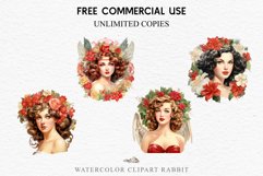 watercolor floral christmas Lady, Retro Women clipart, xmas character house wife Girl art  50s Christmas Floral Lady Clipart Retro Women PNG Pin Up Girl Art Image Watercolor Transparent Print illustration sublimation creepy printable digital