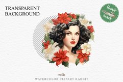 50s Christmas Floral Lady Clipart Retro Women PNG Pin Up Girl Art Image Watercolor Transparent Print illustration sublimation creepy printable digital watercolor floral christmas Lady, Retro Women clipart, xmas character house wife Girl art 